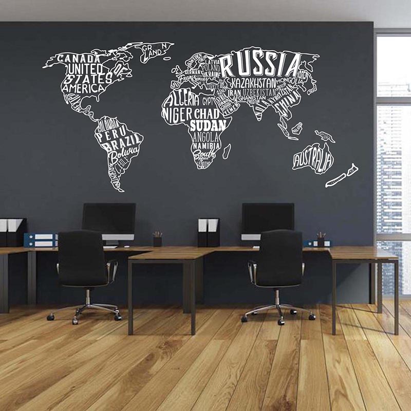 Office Furniture World - Grote wereldkaart collage muursticker kantoor klas