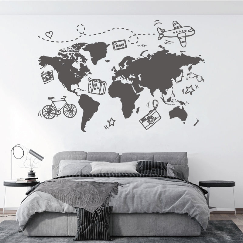 Office Furniture World - Gaan Reizen Wereldkaart Muursticker Kantoor Reisbureau