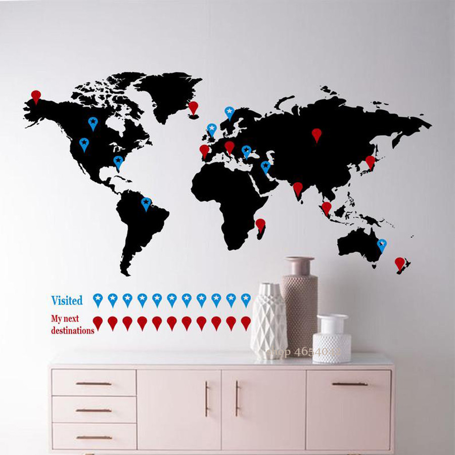 Office Furniture World - Grote Wereldkaart Muurtattoo Reizen Muurstickers Sticker