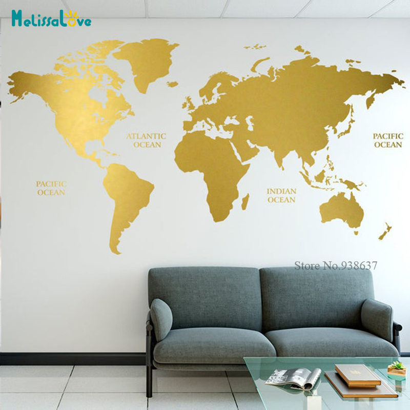 Office Furniture World - Goud Wereldkaart Decal Geometrische Muur Art