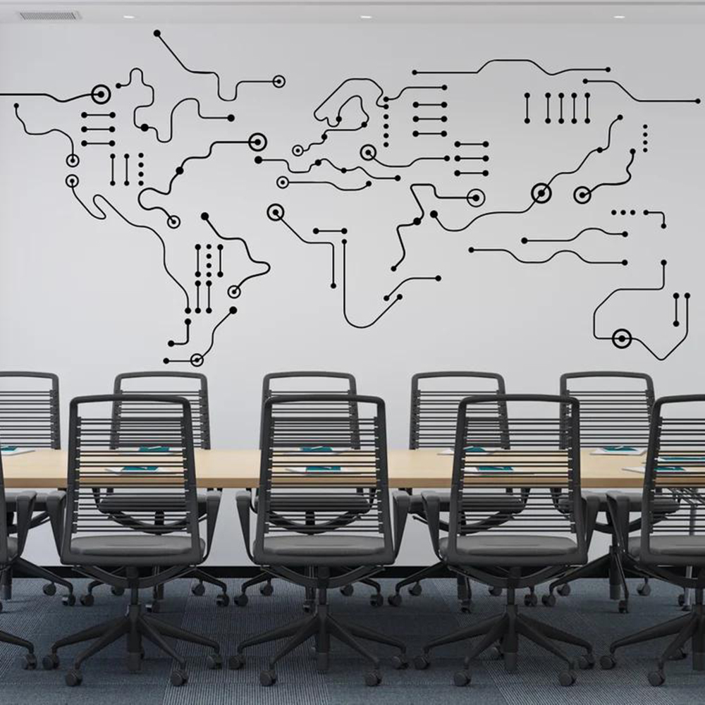 Office Furniture World - Printplaat Wereldkaart Kantoor Muursticker Technologie Computer