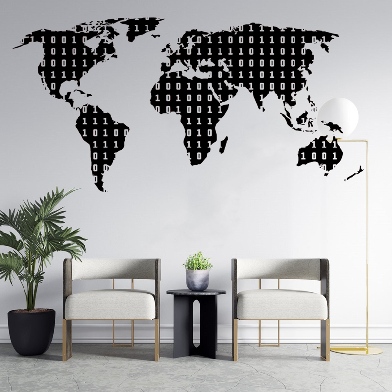 Office Furniture World - Binaire Code Technologie Decal Wereldkaart Kantoor