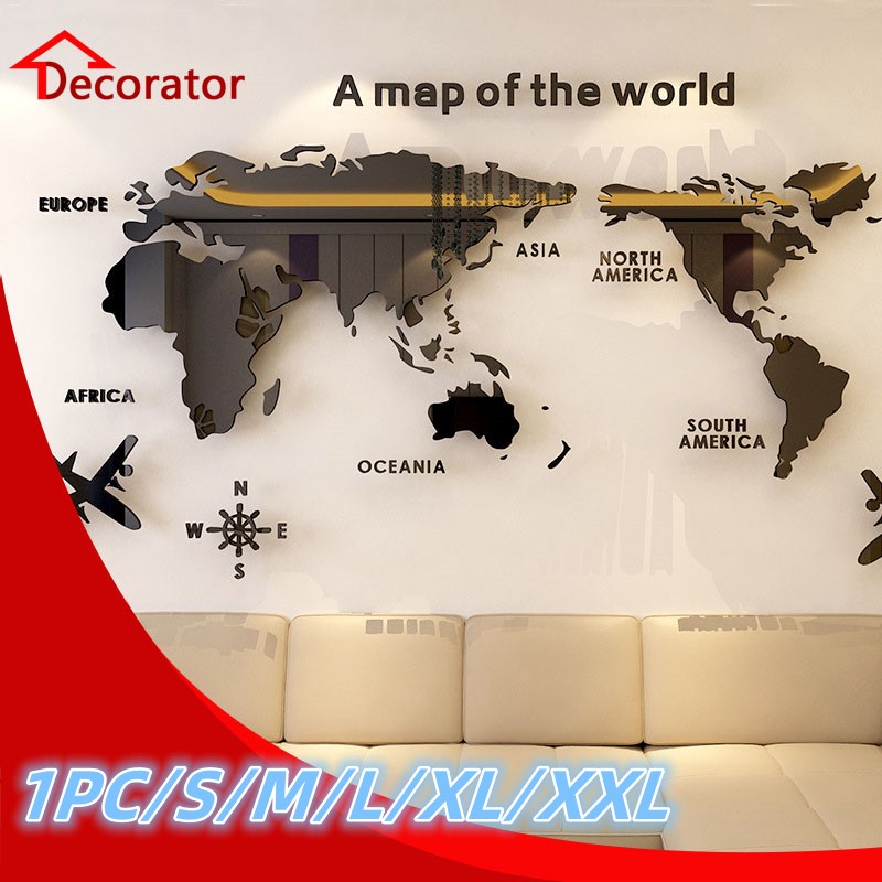 Office Furniture World - Nordic Wereldkaart Acryl 3d Muur Sticker