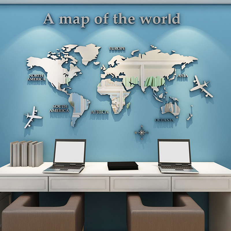 Wereldkaart muurstickers 3D ac - Office Furniture World recensie en prijs